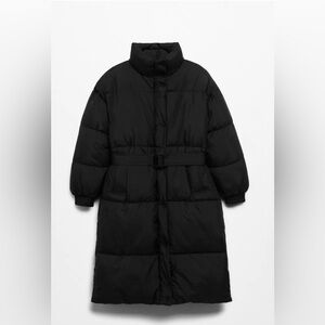 Mango Black Belted Puffer Jacket
